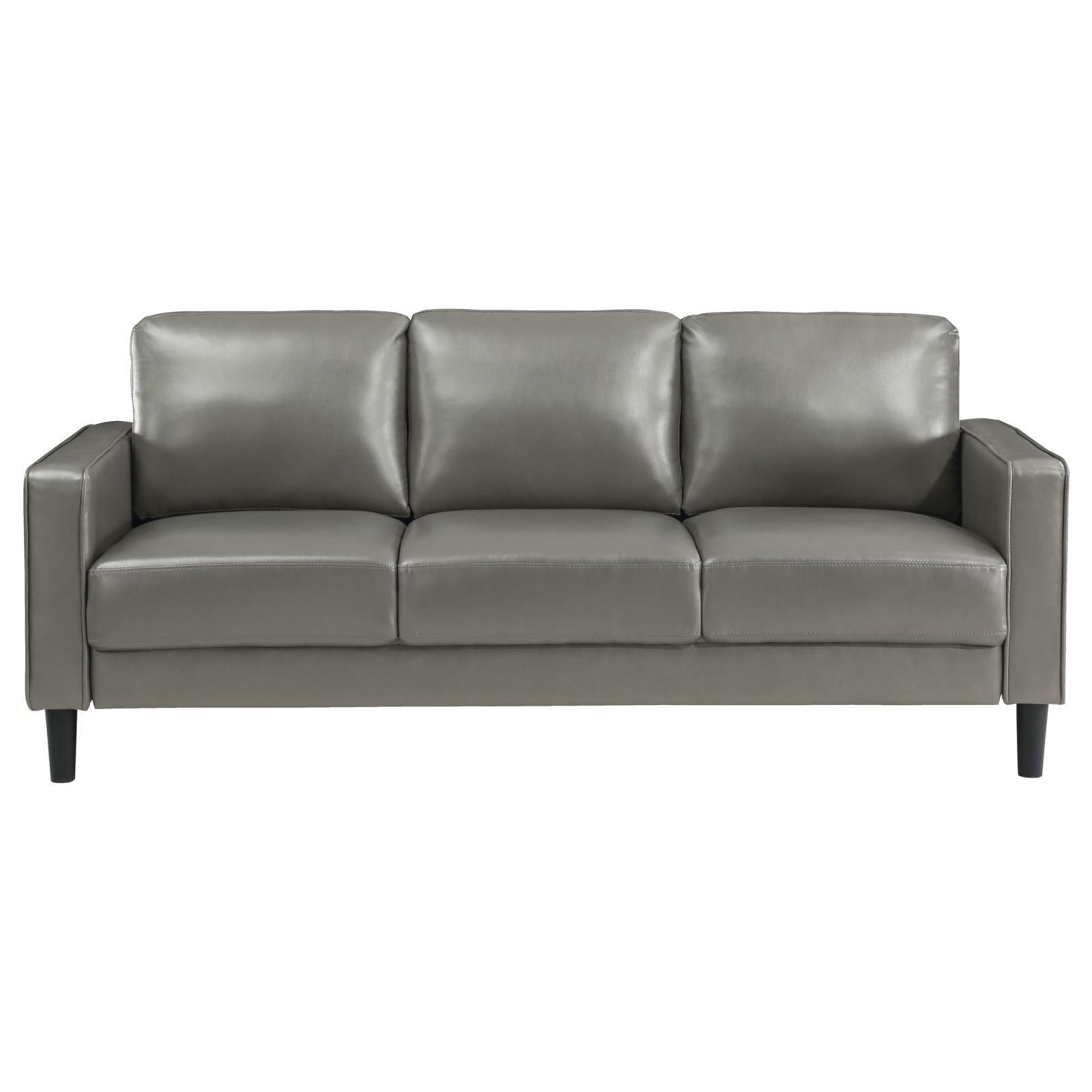 Ruth Upholstered Track Arm Faux Leather Sofa Grey 508365 - Ella Furniture