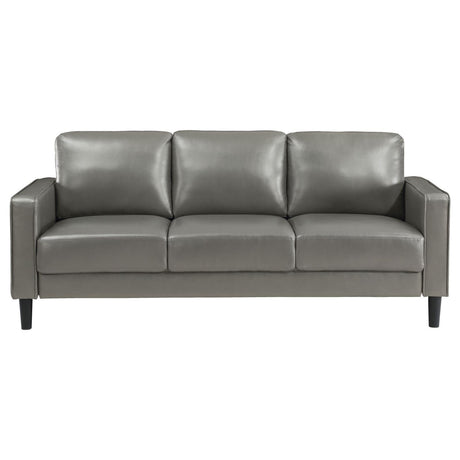 Ruth Upholstered Track Arm Faux Leather Sofa Grey 508365 - Ella Furniture