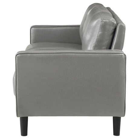 Ruth Upholstered Track Arm Faux Leather Sofa Grey 508365 - Ella Furniture