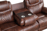Galveston Brown Modern Contemporary Solid Wood Faux Leather Gel 3Pc Oversize Reclining Set - Ella Furniture
