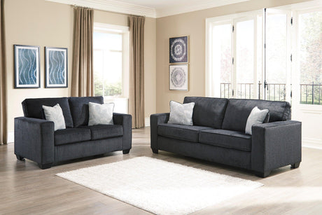 Ashley Slate Modern Contemporary Solid Wood Fabric Upholstered Sofa & Loveseat Set - Ella Furniture