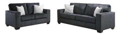 Ashley Slate Modern Contemporary Solid Wood Fabric Upholstered Sofa & Loveseat Set - Ella Furniture
