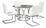 Ashley Chrome/White Modern Contemporary Glass Faux Leather Crystal Round 5Pc Dining Set - Ella Furniture