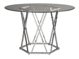 Ashley Chrome/White Modern Contemporary Glass Faux Leather Crystal Round 5Pc Dining Set - Ella Furniture
