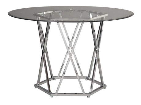 Ashley Chrome/White Modern Contemporary Glass Faux Leather Crystal Round 5Pc Dining Set - Ella Furniture