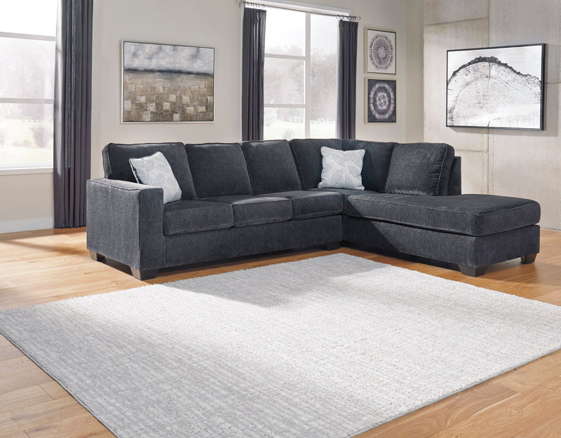 Ashley Raf Chaise Slate Modern Contemporary Metal Legs Fabric Sectional