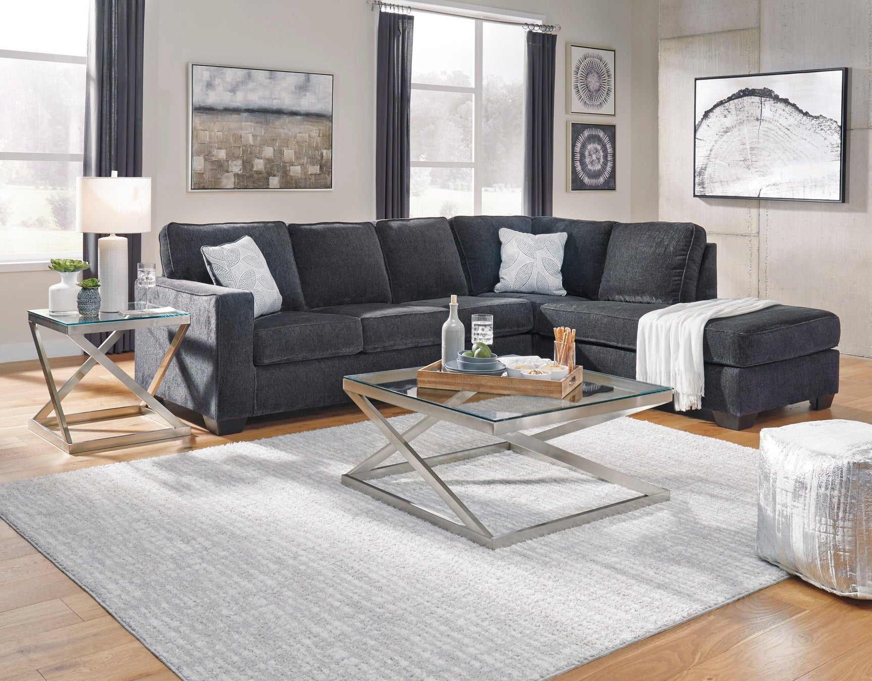 Ashley Raf Chaise Slate Legs Fabric Sectional