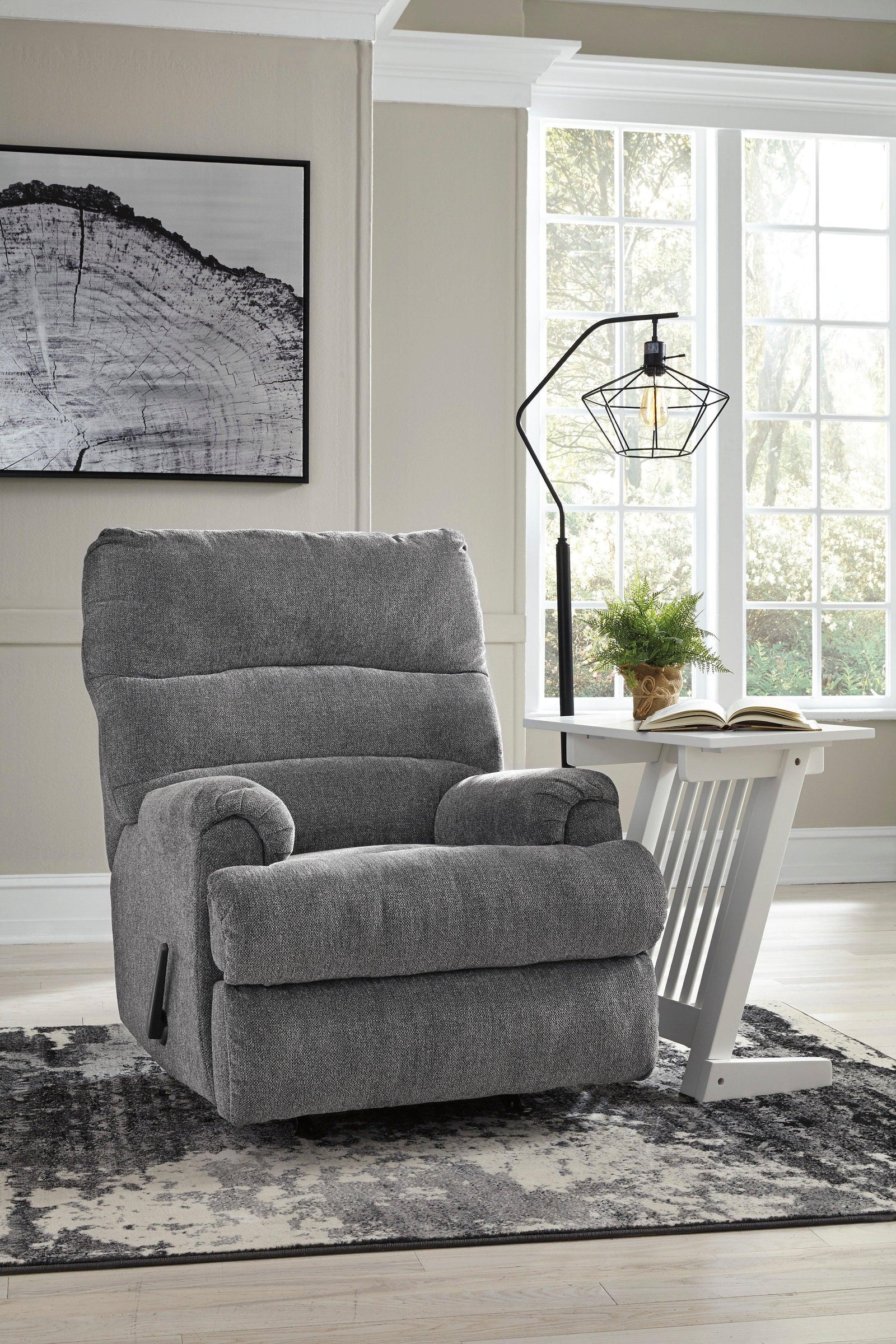 Rocker Graphite Modern Contemporary Solid Wood Metal Fabric Polyester Recliner - Ella Furniture