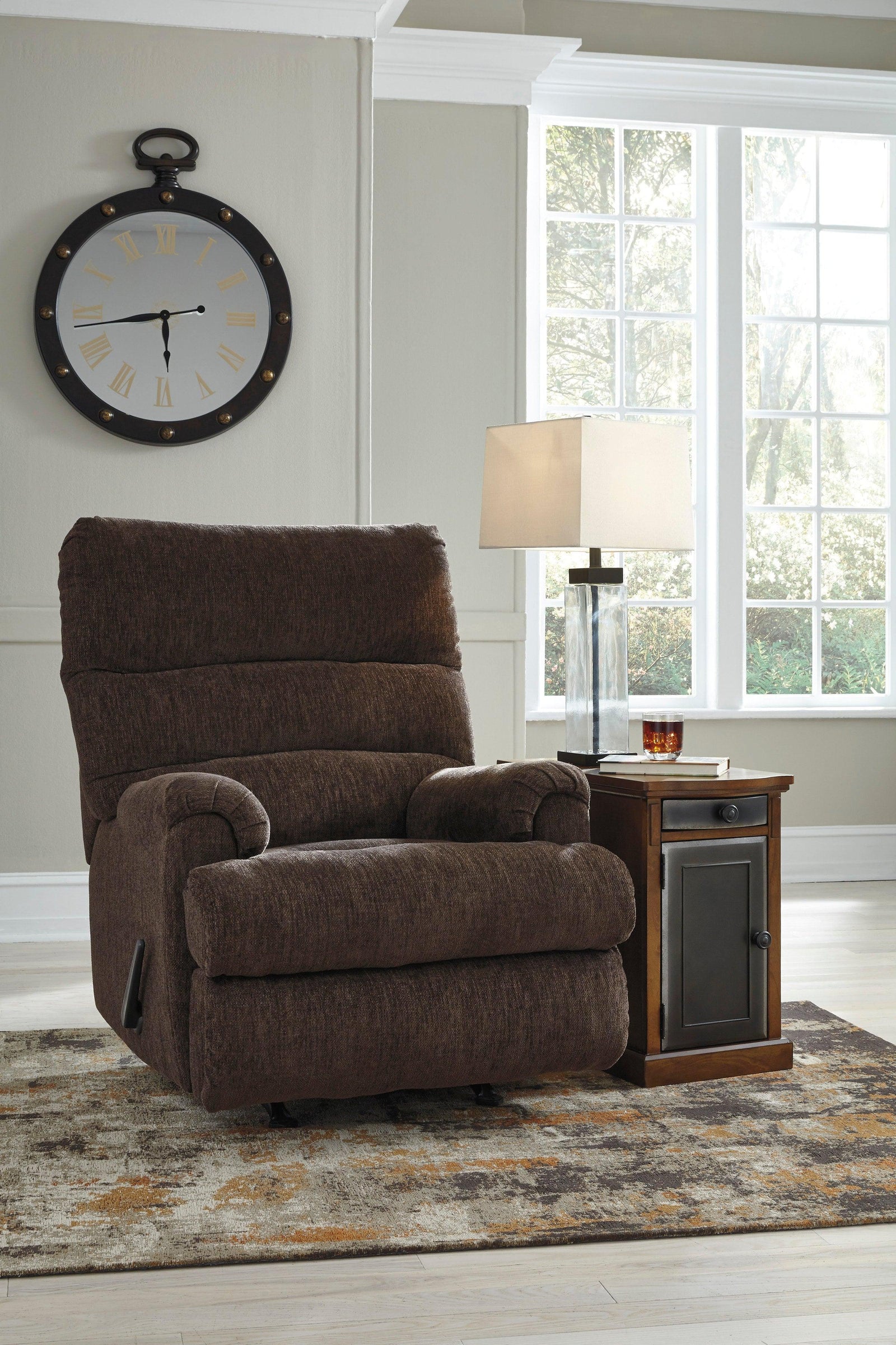 Rocker Earth Modern Contemporary Solid Wood Metal Fabric Polyester Recliner - Ella Furniture