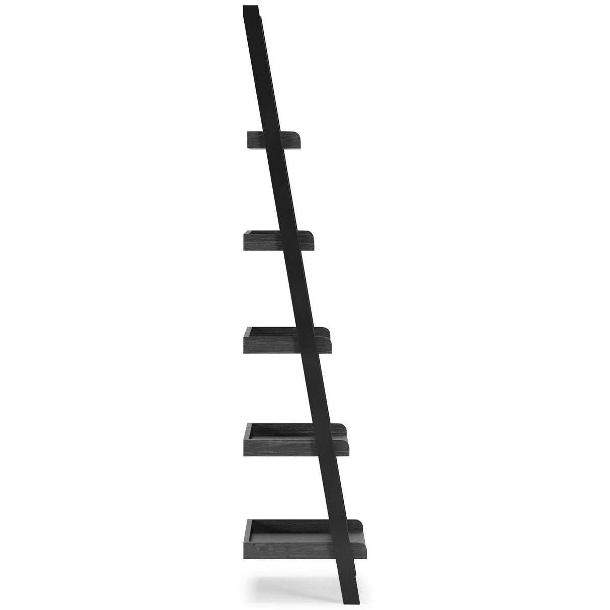 Yarlow Black Metal Engineered Dark Wood Grain Leaning Ladder 5 Shelves Bookcase - Ella Furniture