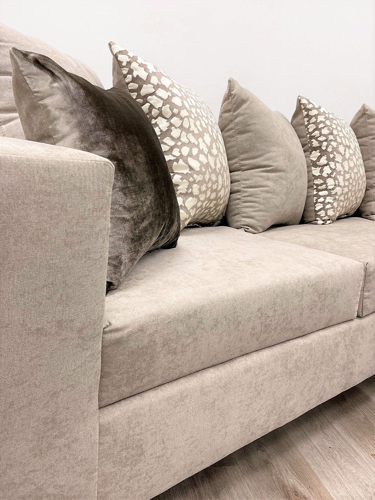 Hollywood Beige Modern Contemporary Solid Wood Thick Fabric Chenille Upholstered Sectional - Ella Furniture