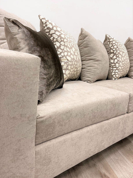 Hollywood Beige Modern Contemporary Solid Wood Thick Fabric Chenille Upholstered Sectional - Ella Furniture