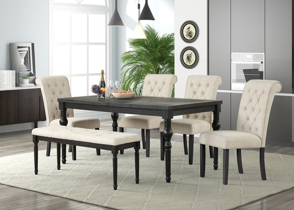 Farah Modern Wood Table And Linen Chairs Tufted Dining Set