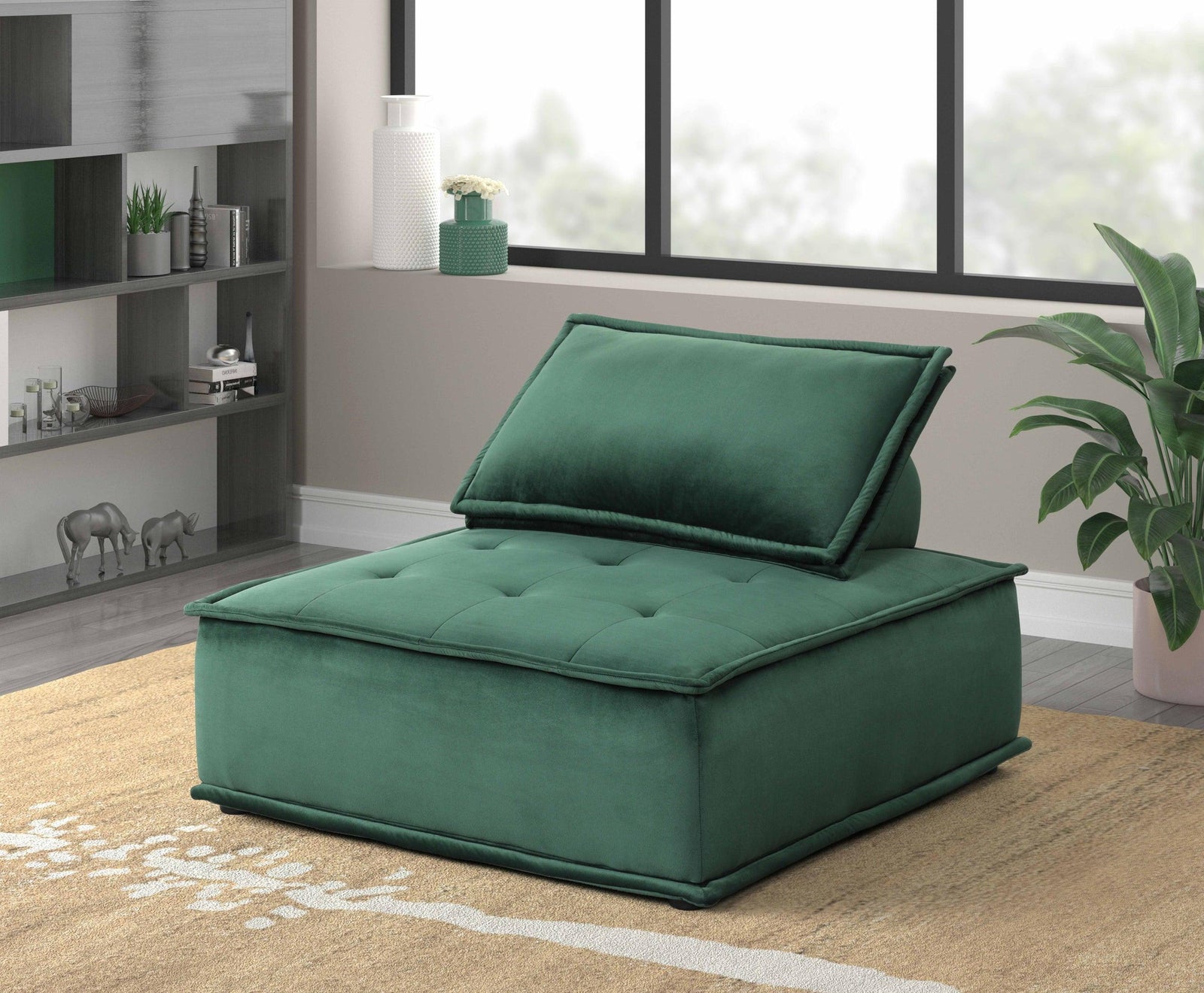 Happy Green - Modern Armless Velvet Modular Accent Chair With Tufted - Ella Furniture