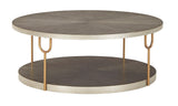 Ranoka Platinum Ash Veneer Silvertone Metal Tubular Legs Wood Round Cocktail Table - Ella Furniture
