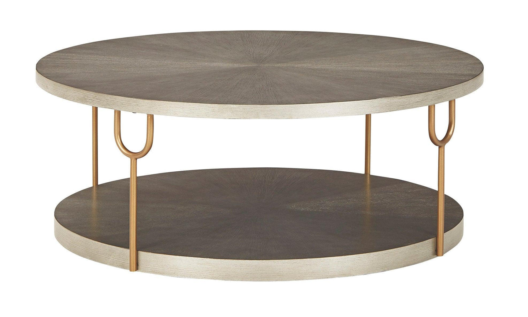 Ranoka Platinum Ash Veneer Silvertone Metal Tubular Legs Wood Round Cocktail Table - Ella Furniture