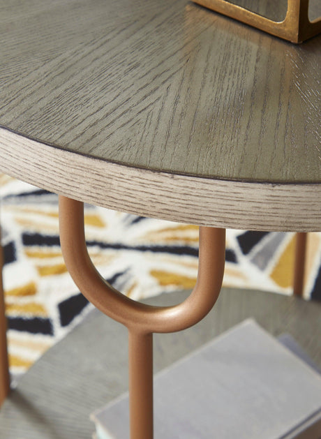 Ranoka Platinum Ash Veneer Silvertone Metal Tubular Legs Wood Round Cocktail Table - Ella Furniture