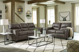 Ashley Smoke Modern Contemporary Solid Wood Faux Leather Upholstered Sofa & Loveseat Set - Ella Furniture