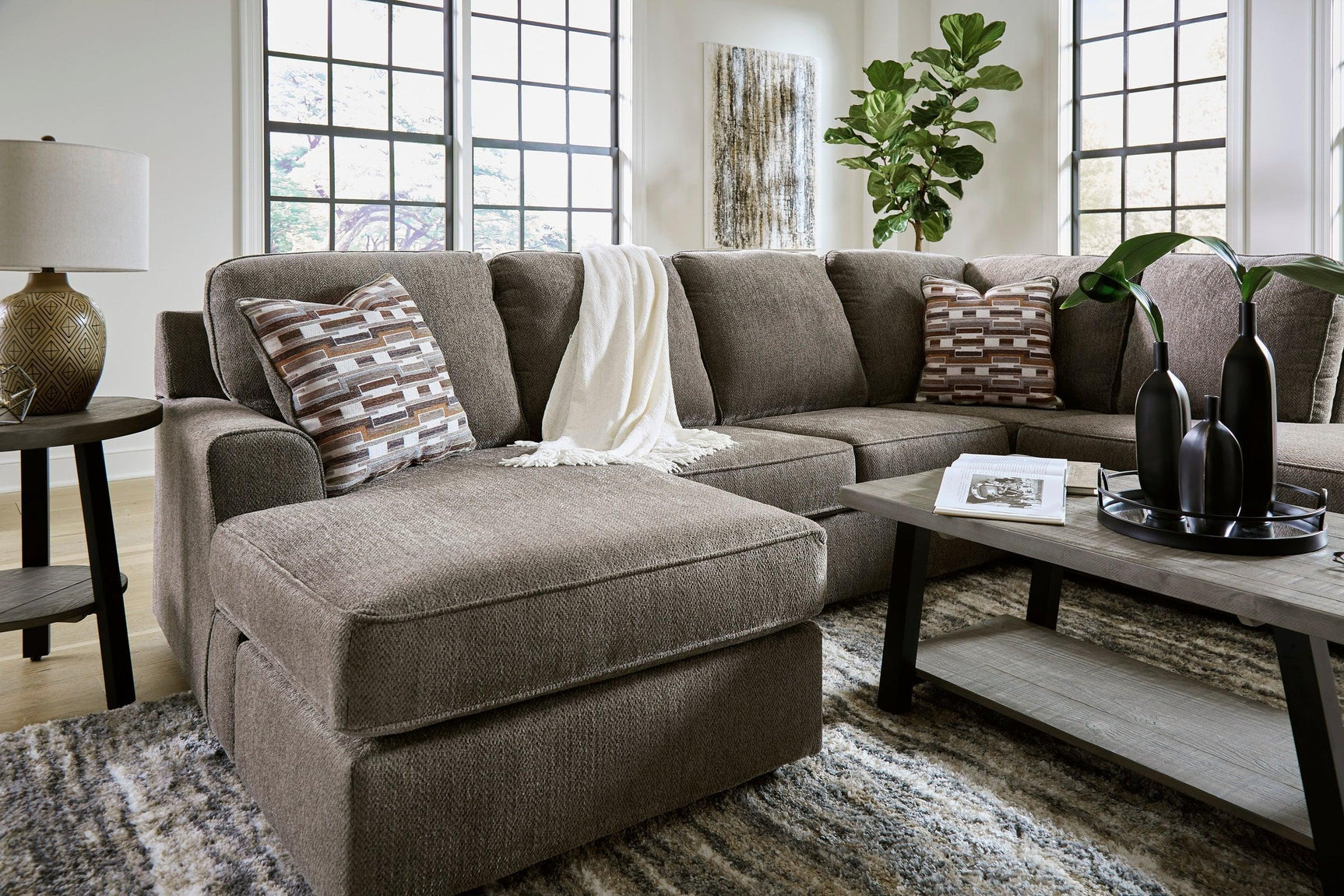 Ashley Putty Modern Contemporary Solid Wood Fabric Upholstered Sectional - Ella Furniture