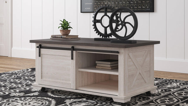 Two Tone Gray/Antique White Contemporary Lift Top Storage Rectangular Cocktail Table - Ella Furniture