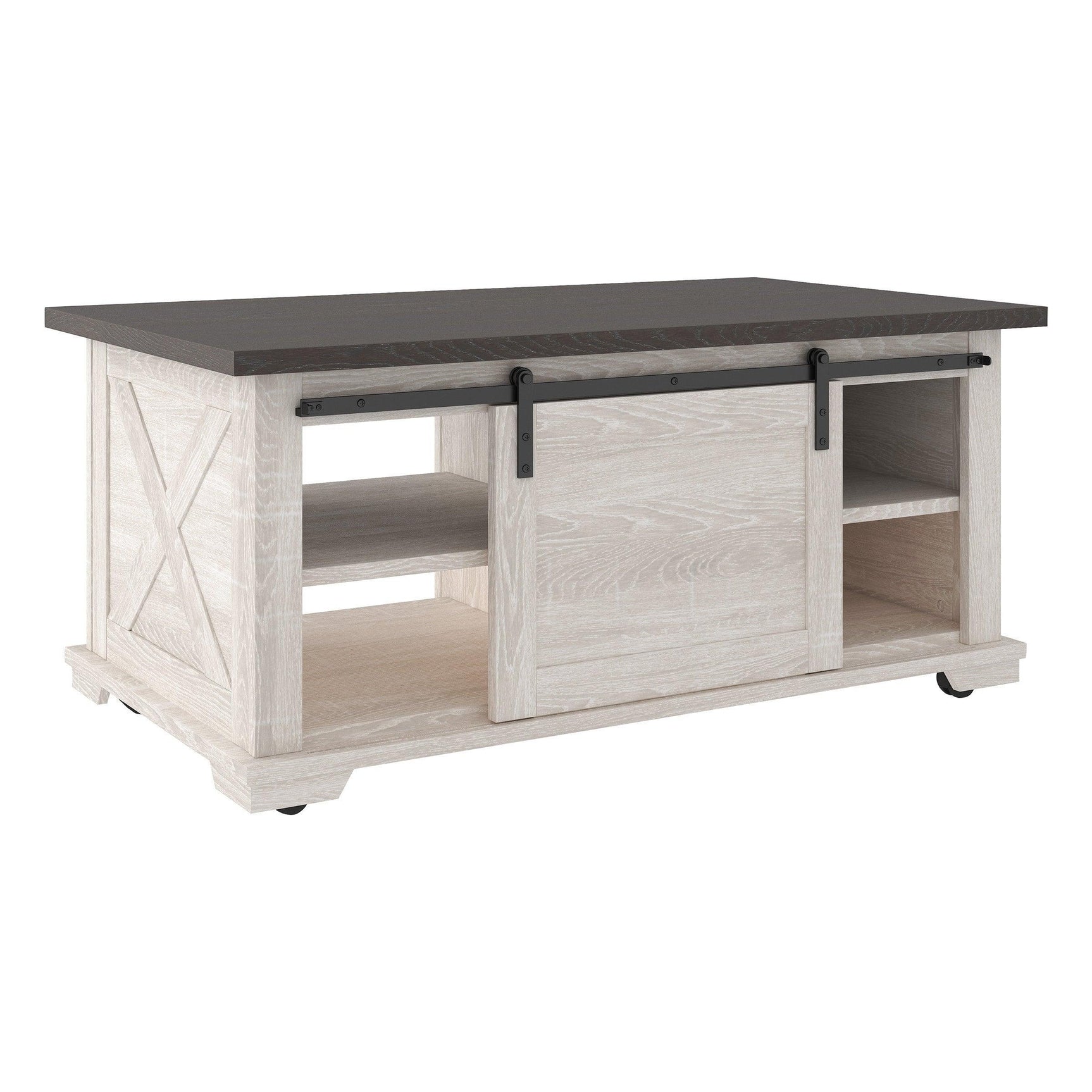 Two Tone Gray/Antique White Contemporary Lift Top Storage Rectangular Cocktail Table - Ella Furniture