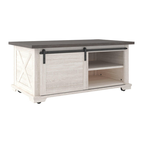 Two Tone Gray/Antique White Contemporary Lift Top Storage Rectangular Cocktail Table - Ella Furniture