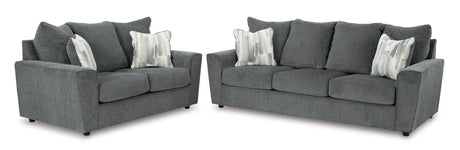 Ashley Gravel Modern Contemporary Solid Wood Fabric Upholstered Sofa & Loveseat - Ella Furniture
