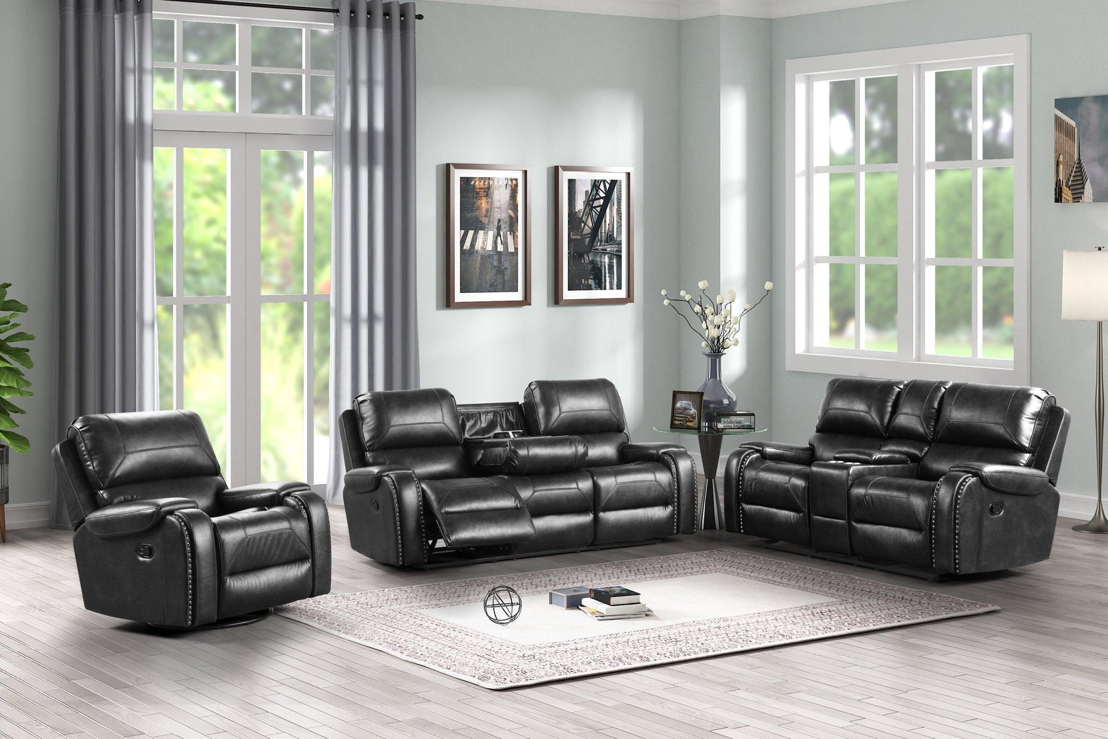 Titan2004-black Oversized 3Pc Reclining Set - Ella Furniture