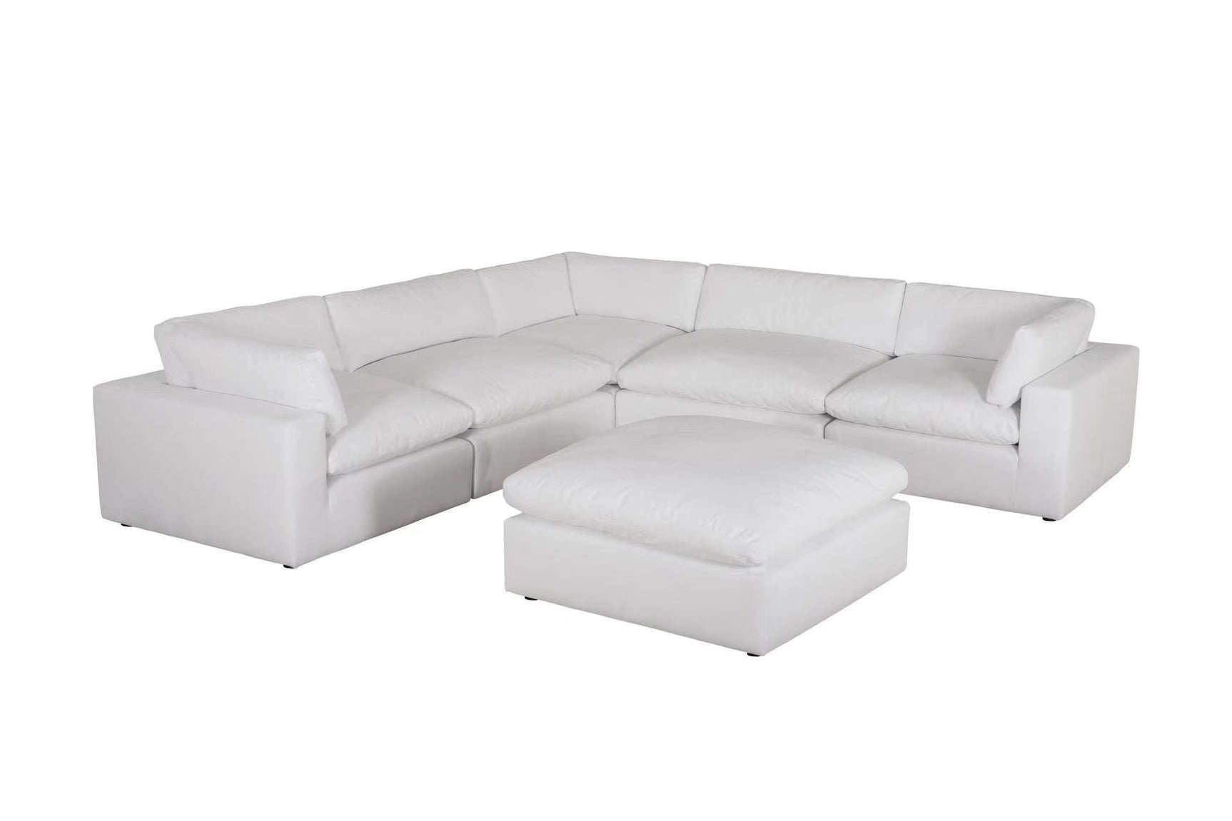 Xl Cloud White Sectional + Ottoman Set - Ella Furniture