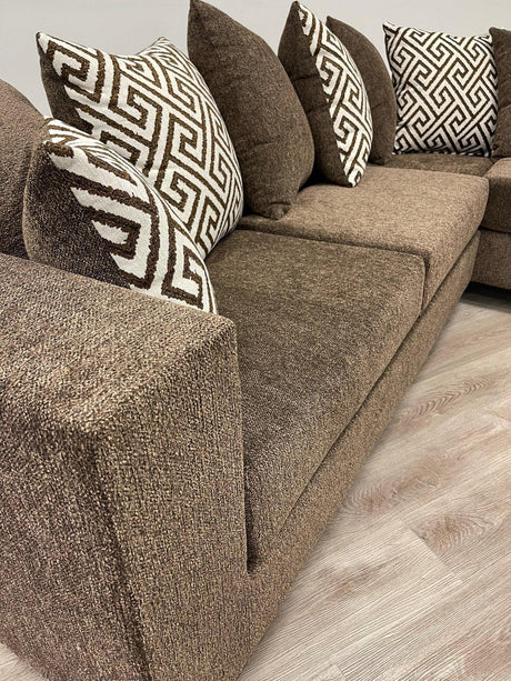 Hollywood Mocha Modern Contemporary Solid Wood Thick Fabric Chenille Upholstered Sectional - Ella Furniture