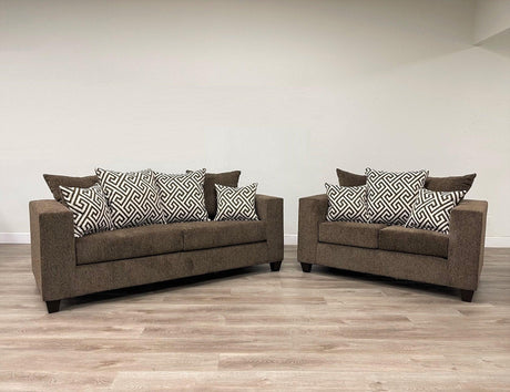 Mocha Modern Contemporary Solid Wood Thick Fabric Upholstered Sofa & Loveseat - Ella Furniture