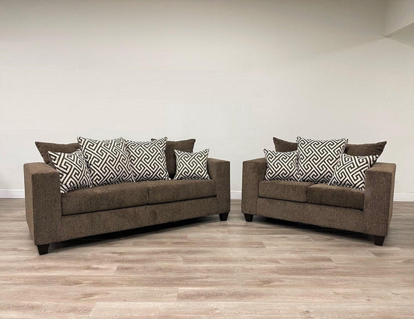 Mocha Modern Contemporary Solid Wood Thick Fabric Upholstered Sofa & Loveseat - Ella Furniture