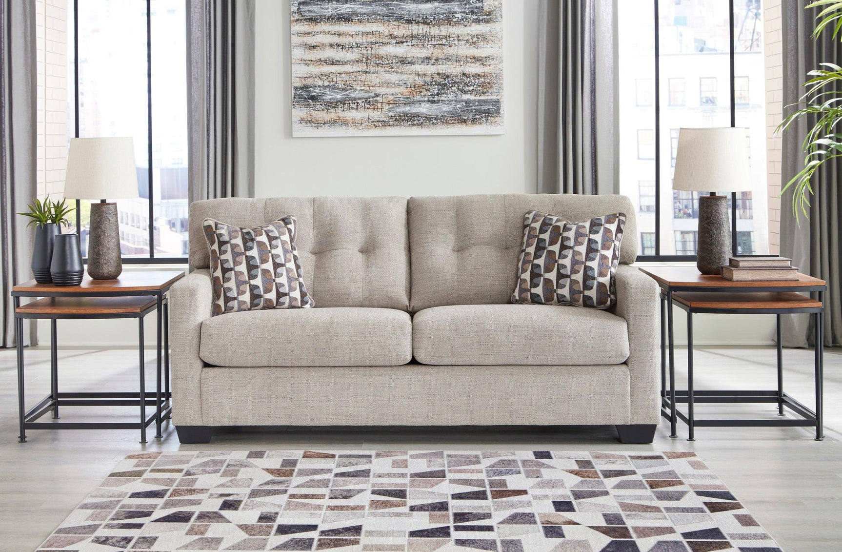 Pebble Modern Contemporary Faux Wood Fabric Upholstered Tufted Full Sofa Sleeper - Ella Furniture