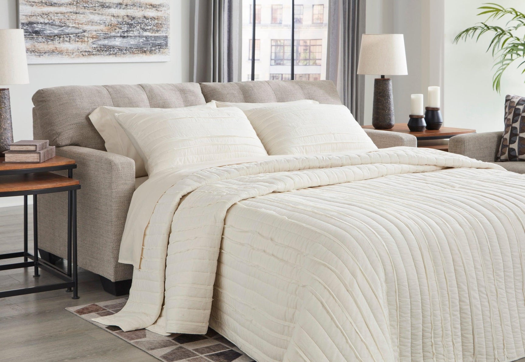 Pebble Modern Contemporary Faux Wood Fabric Upholstered Tufted Full Sofa Sleeper - Ella Furniture