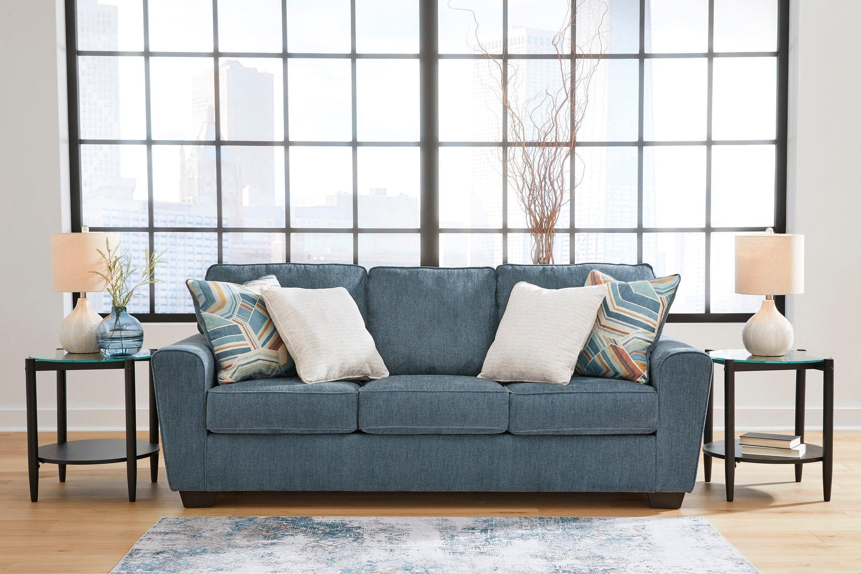 Blue Modern Contemporary Faux Wood Fabric Polyester Upholstered Queen Sofa Sleeper - Ella Furniture