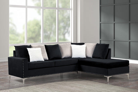 Cindy2 Black Modern Traditional Solid Wood Velvet Upholstered Reversible Sectional - Ella Furniture