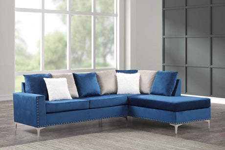 Cindy2 Blue Modern Traditional Solid Wood Velvet Upholstered Reversible Sectional - Ella Furniture