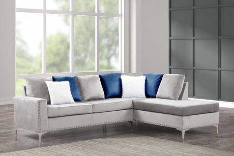 Cindy2 Silver Modern Traditional Solid Wood Velvet Upholstered Reversible Sectional - Ella Furniture