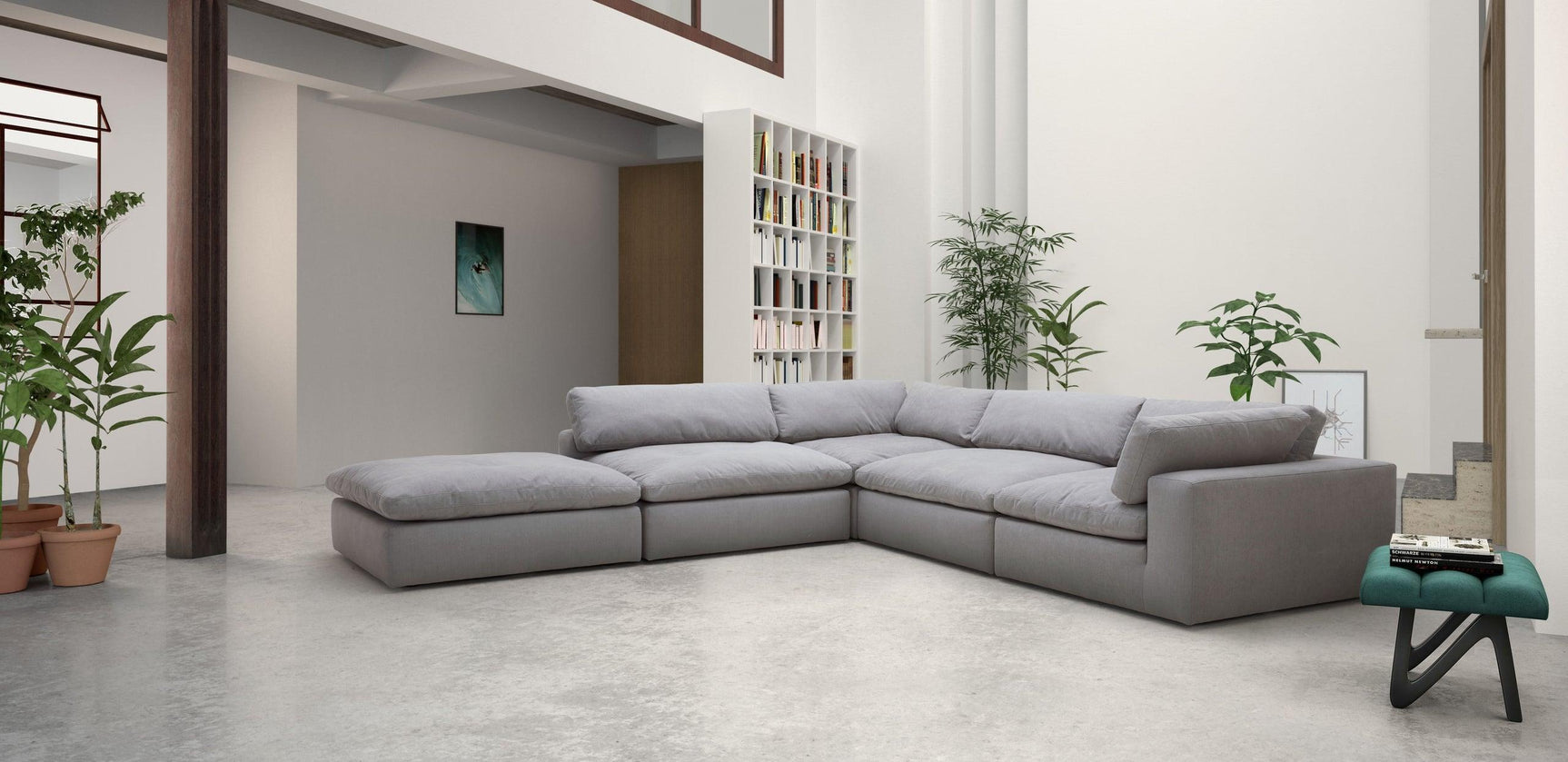 Xl Cloud Gray Sectional + Ottoman Set - Ella Furniture
