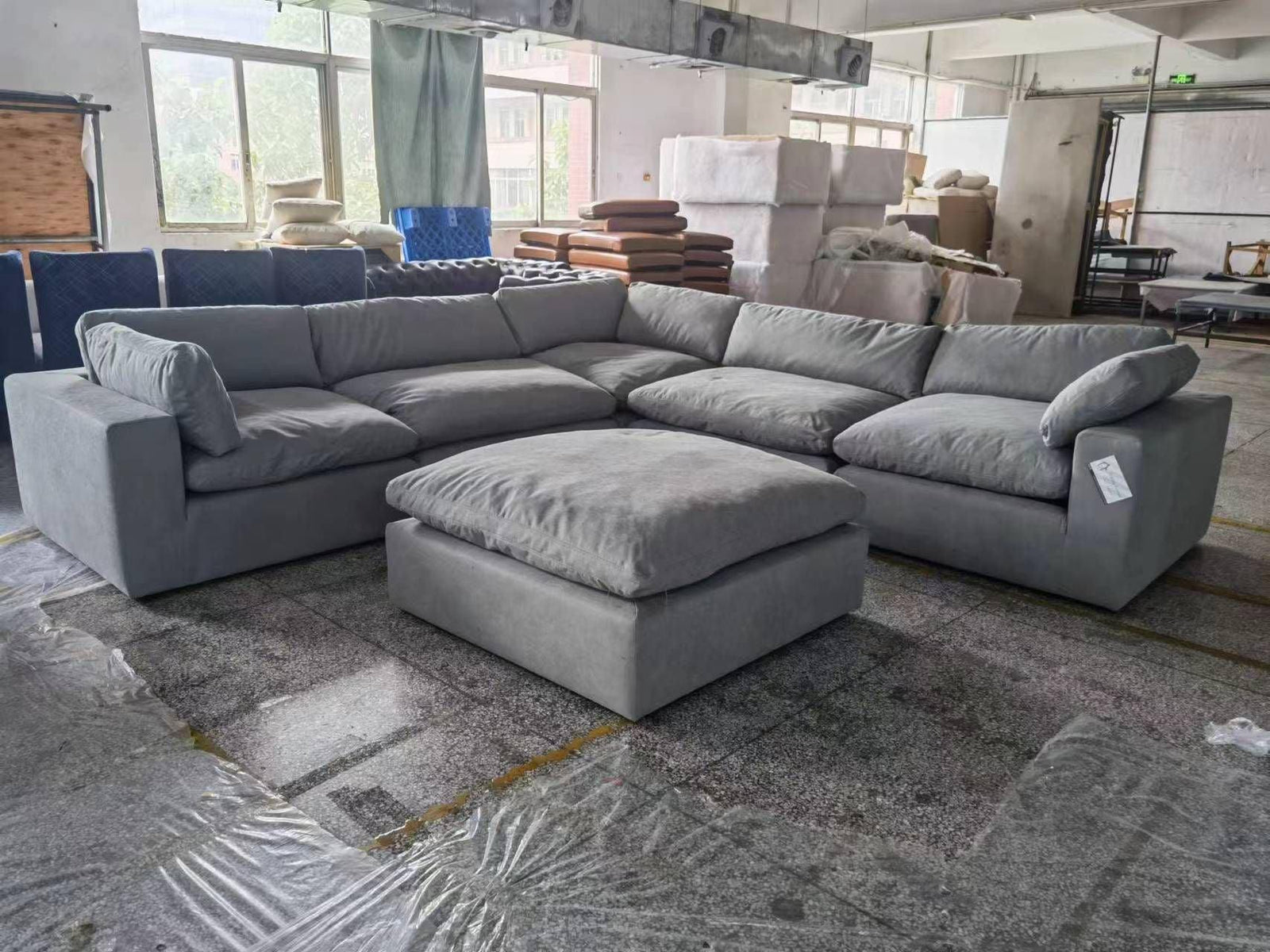 Xl Cloud Gray Sectional + Ottoman Set - Ella Furniture