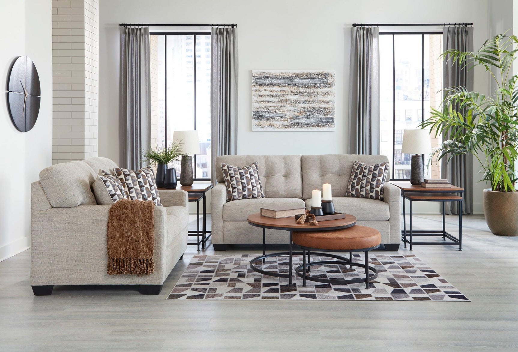 Ashley Pebble Modern Contemporary Solid Wood Fabric Upholstered Tufted Sofa & Loveseat - Ella Furniture