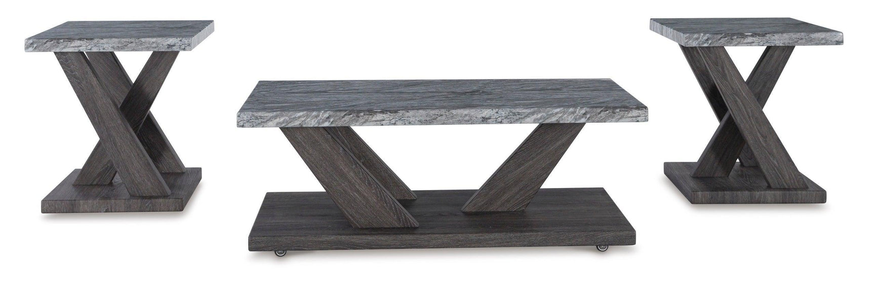 Brown/Gray Modern Contemporary Solid Wood Marble Top Rectangle Occasional Table Set - Ella Furniture