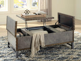 Brown Modern Contemporary Metal Solid Wood Lift Top Rectangular Storage Cocktail Table - Ella Furniture