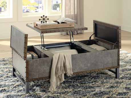Brown Modern Contemporary Metal Solid Wood Lift Top Rectangular Storage Cocktail Table - Ella Furniture