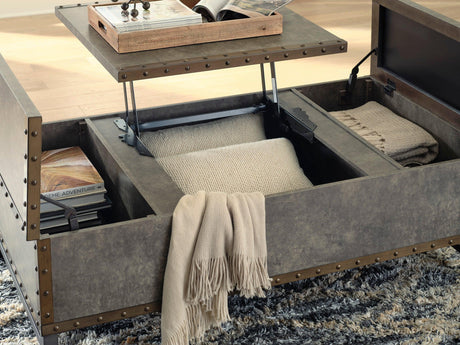 Brown Modern Contemporary Metal Solid Wood Lift Top Rectangular Storage Cocktail Table - Ella Furniture