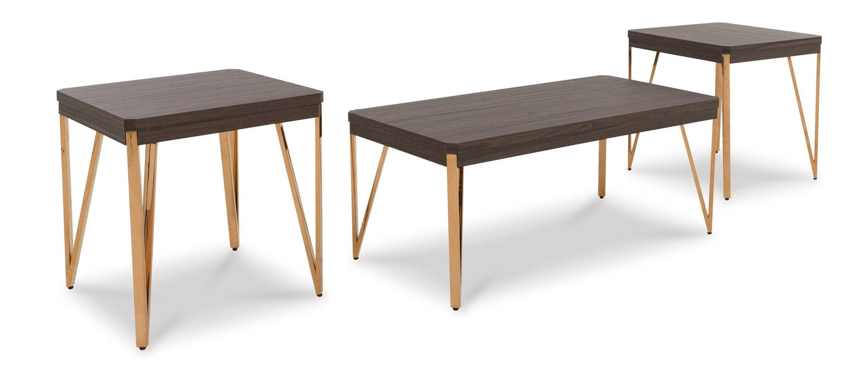 Brown/Champagne Modern Contemporary Solid Wood Metal Rectangular Occasional Table Set - Ella Furniture