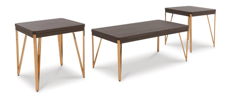 Brown/Champagne Modern Contemporary Solid Wood Metal Rectangular Occasional Table Set - Ella Furniture