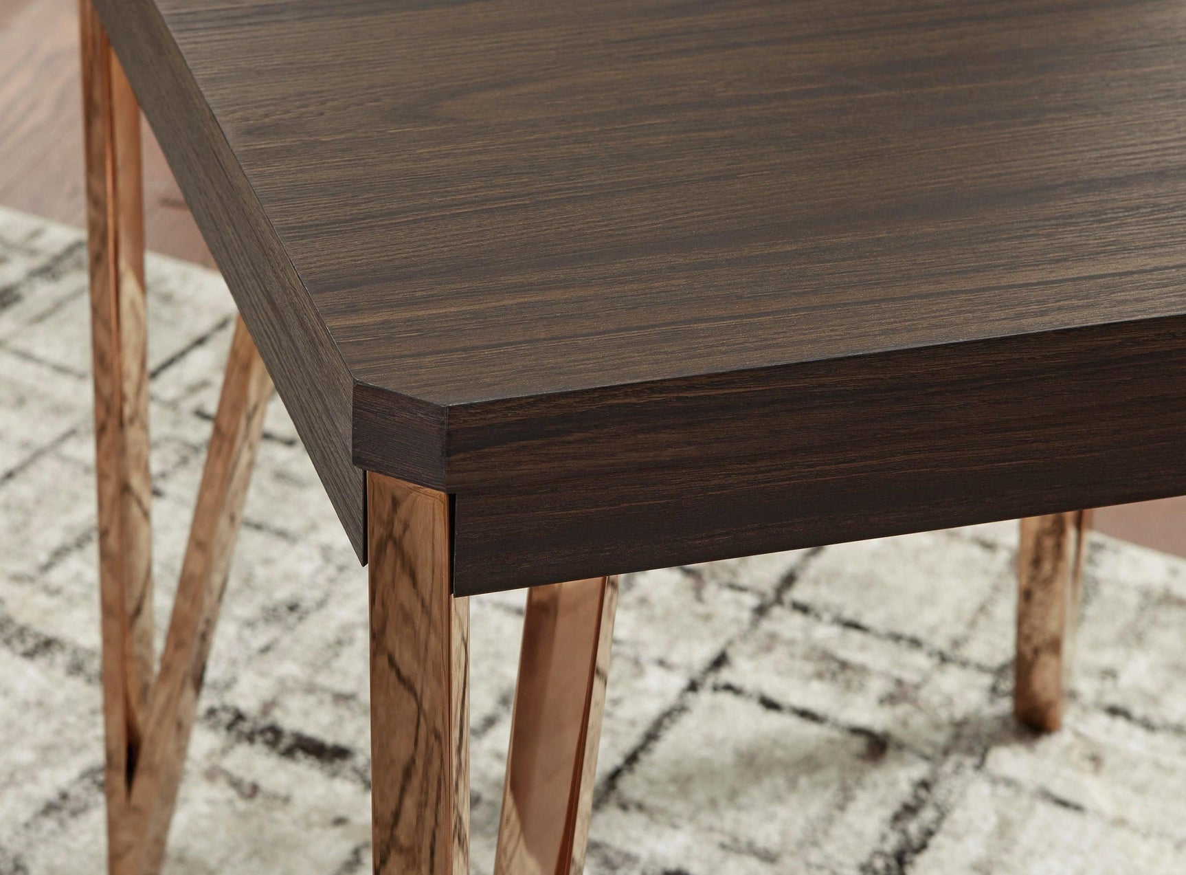 Brown/Champagne Modern Contemporary Solid Wood Metal Rectangular Occasional Table Set - Ella Furniture