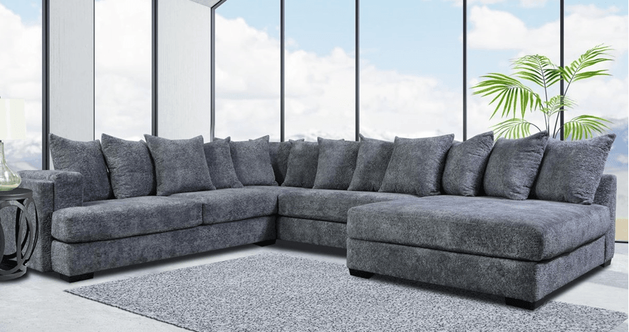Gray Modern Contemporary Solid Wood Thick Chenille Fabric Upholstered Oversized Sectional - Ella Furniture