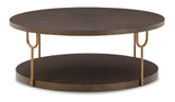 Dark Brown/Gold Modern Metal Tubular Legs With Antiqued Goldtone Round Cocktail Table - Ella Furniture